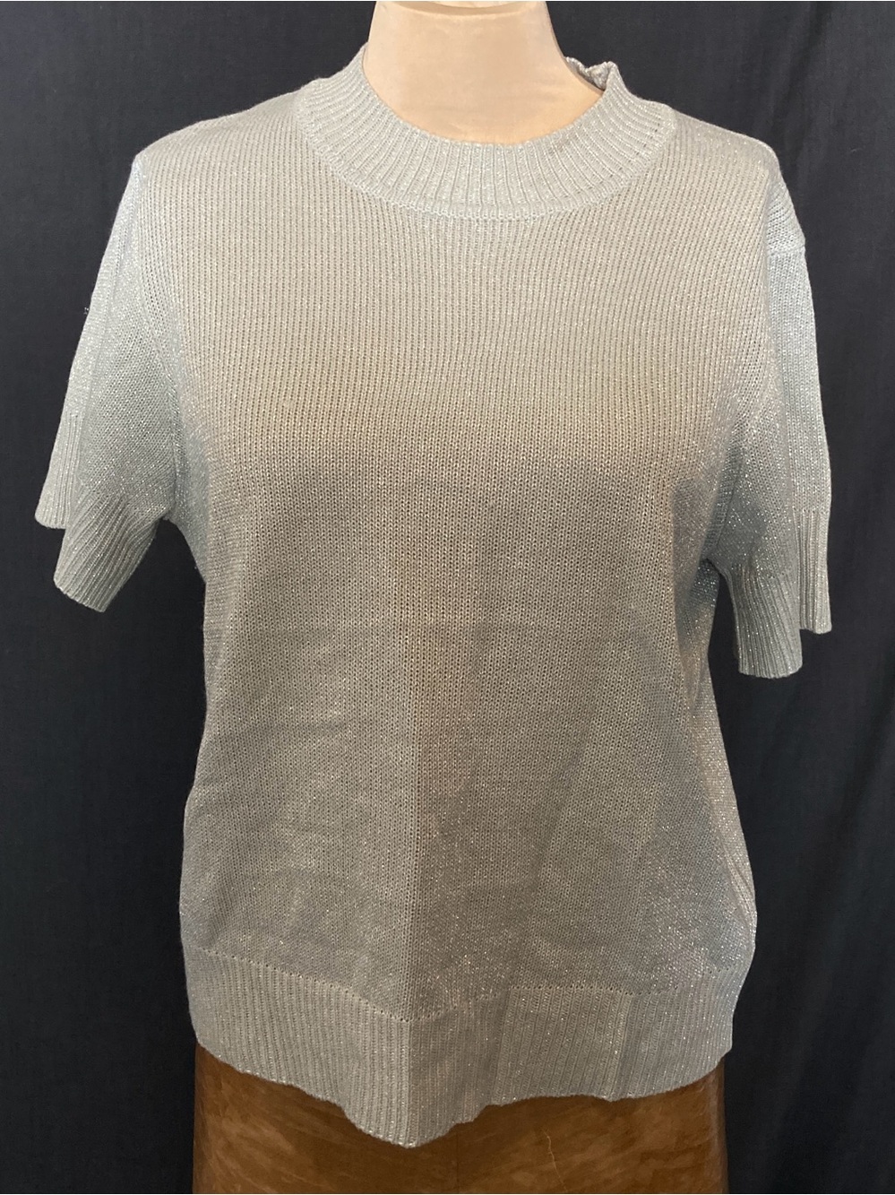 Vintage BFA Classics Silver Sparkly Short Sleeve Knit Top | Shimmering